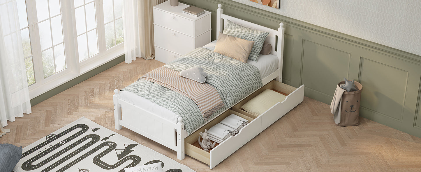 Brant Twin Platform Bed with 2 Storage Drawers - White