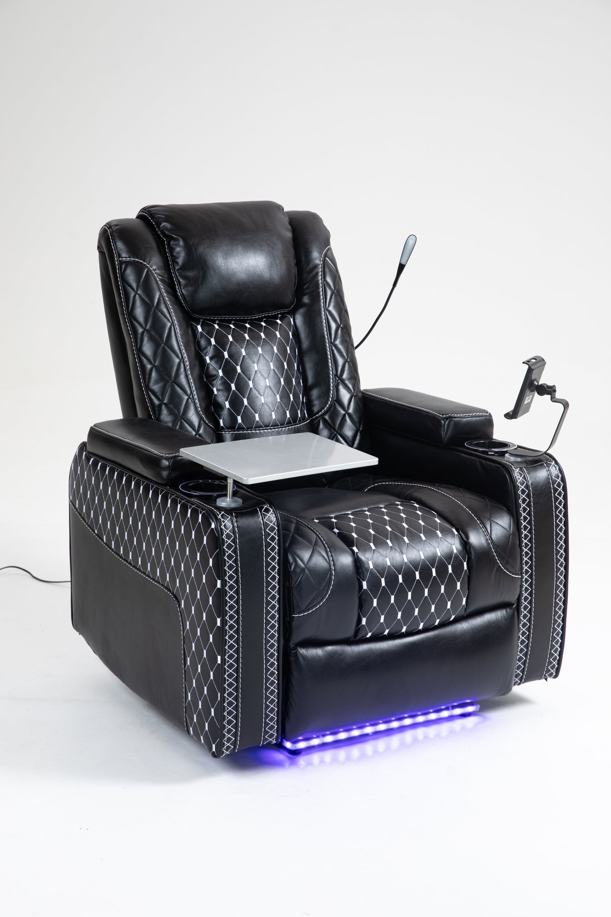 Marcelline Zero Gravity PU Leather Power Theater Recliner with Laptop & Phone Holder, Black