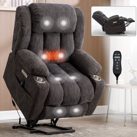 Bexley Chenille Power Lift Recliner with 8-Point Massage & Heat, Gray