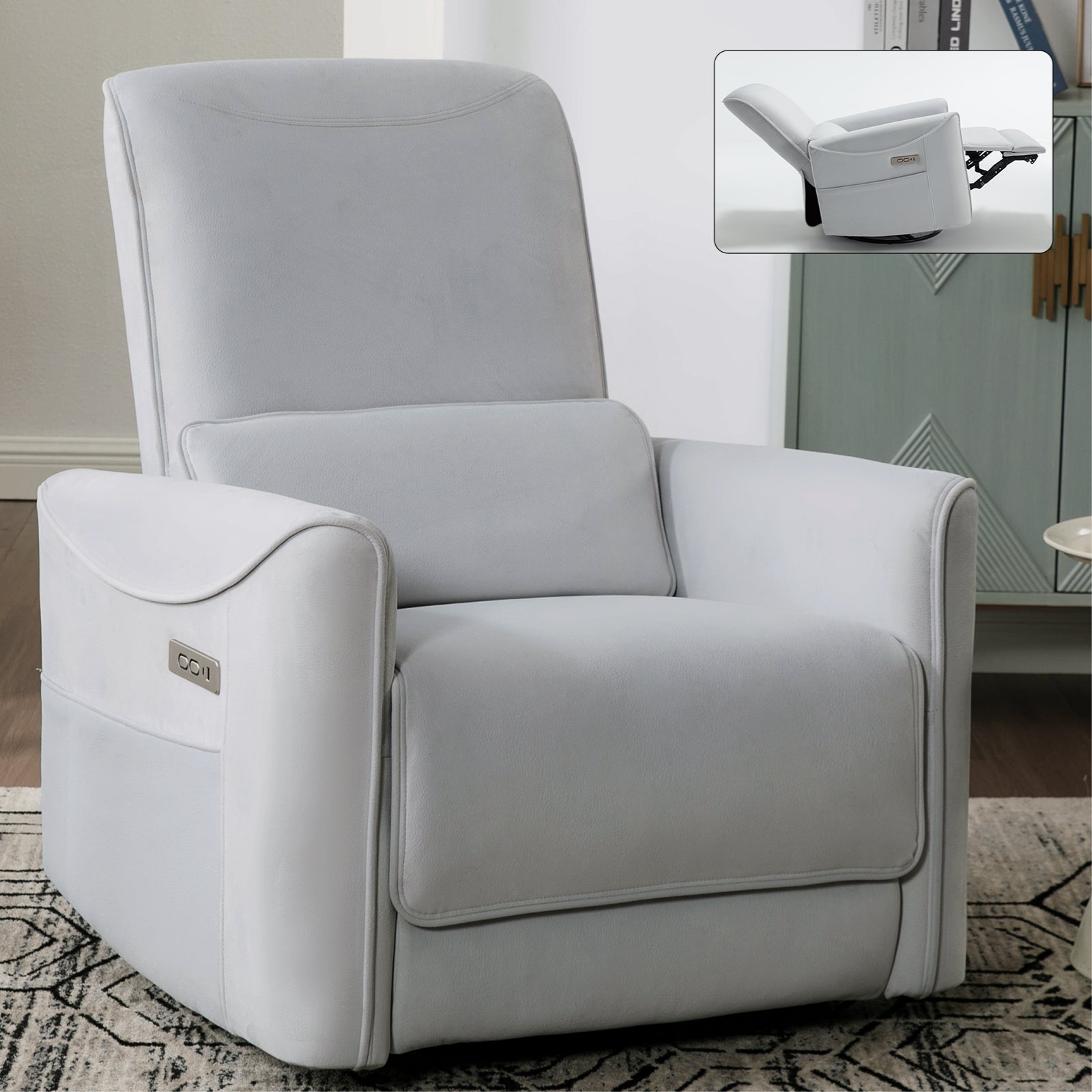 Aven Modern Upholstered Power Reclining Chair with USB, Beige