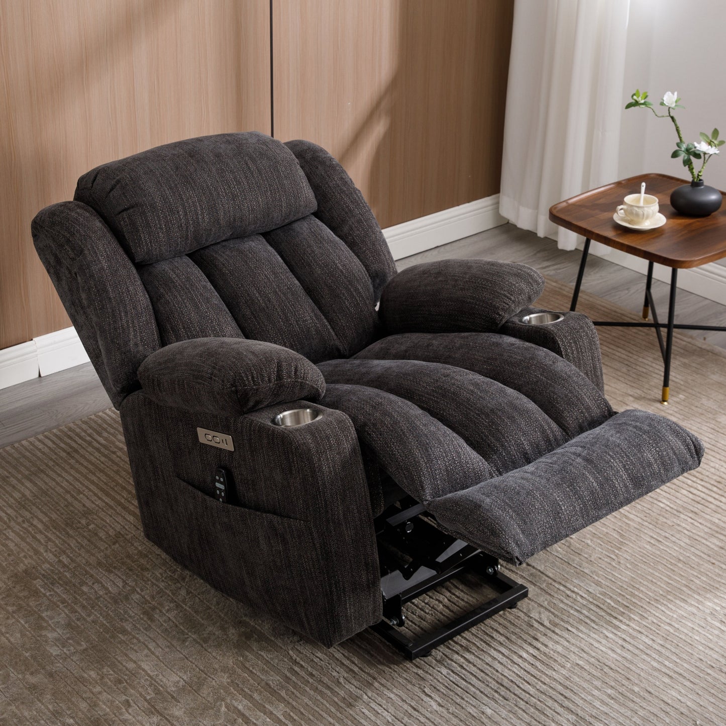 Bexley Chenille Power Lift Recliner with 8-Point Massage & Heat, Gray