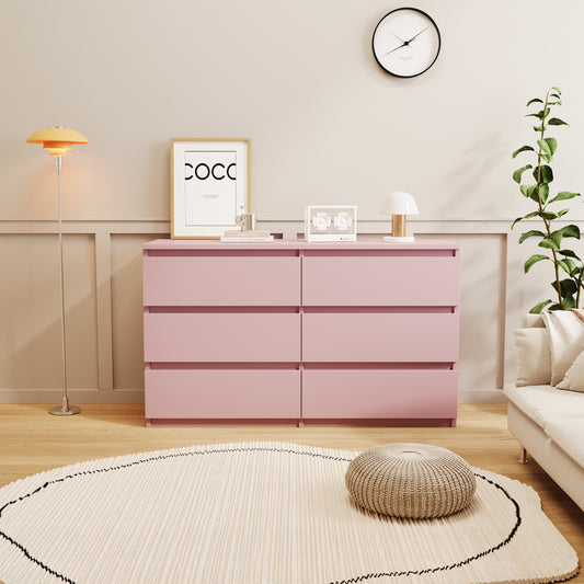 Princeton Modern 6-Drawer Dresser with Recessed Handles, Pink