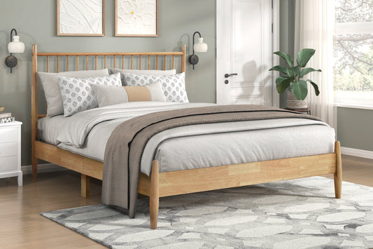 Dixon Mid-Century Modern Wooden Platform Bed with Slat Headboard, Natural