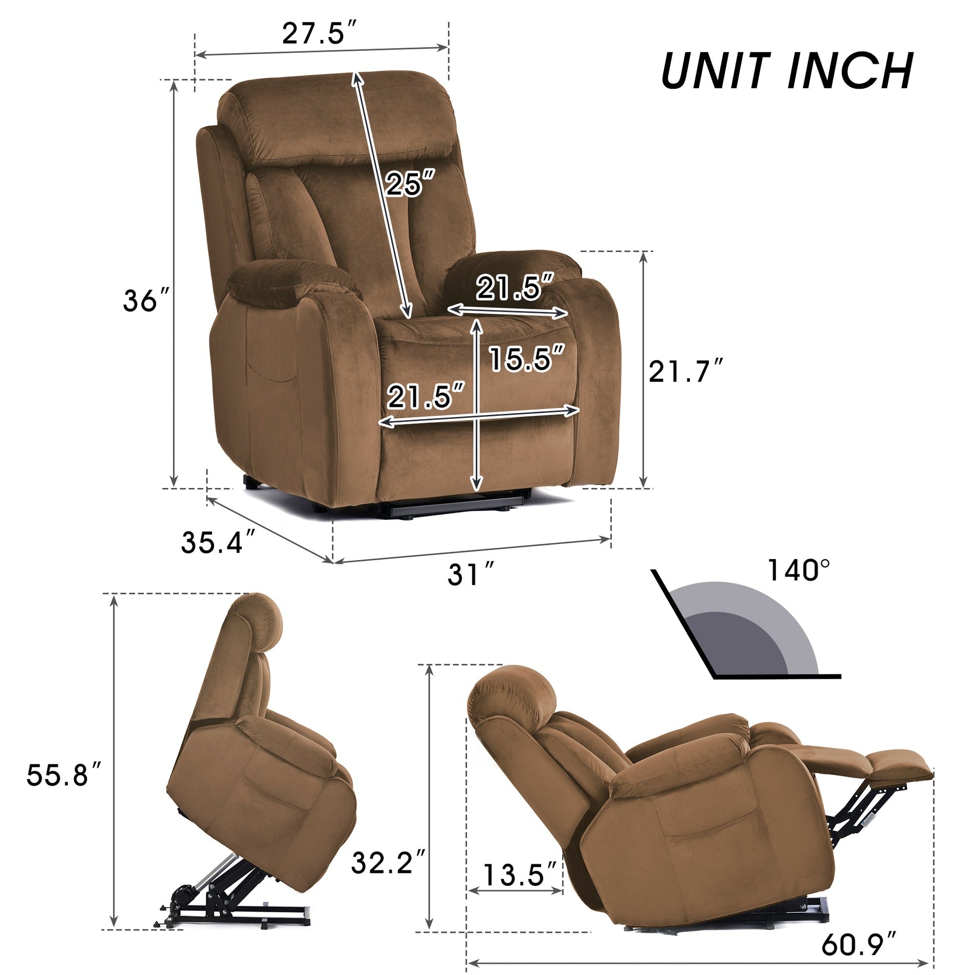 Fiala Power Lift Recliner with USB, Brown