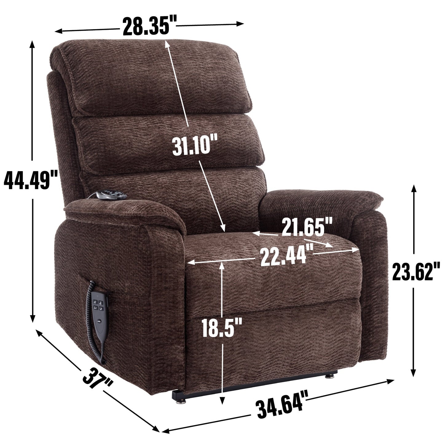 Solene Power Lift Recliner with Head & Massage, Brown Chenille