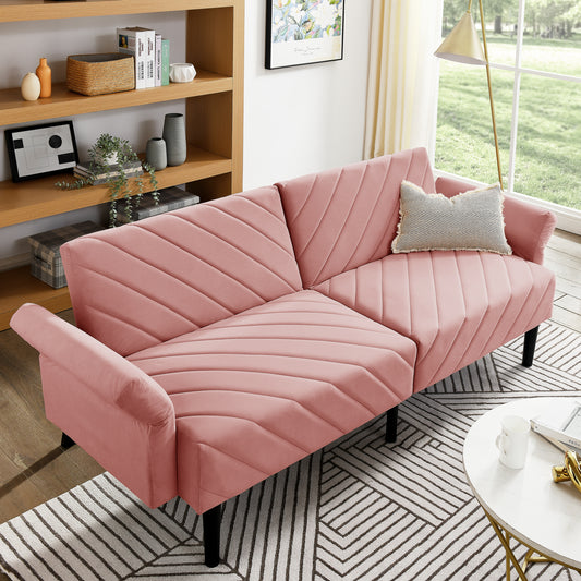 Avery Modern Velvet Sofa Bed with Black Legs - Pink