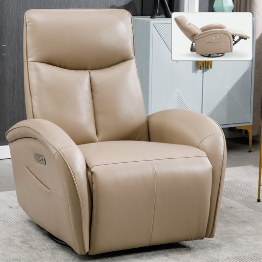 Stellen Faux Leather Power Recliner with Lumbar Support, Light Brown