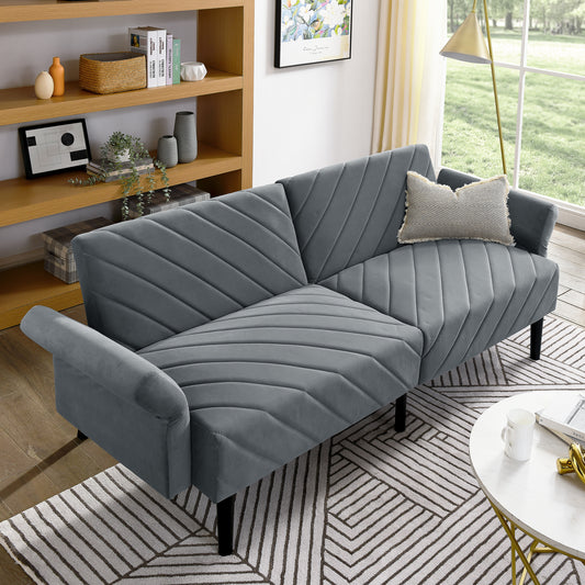 Avery Modern Velvet Sofa Bed with Black Legs - Gray