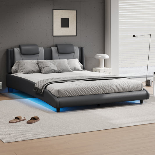 Solace Modern Faux Leather Full Platform Bed with LED Lighting