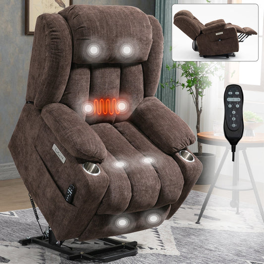 Bexley Chenille Power Lift Recliner with 8-Point Massage & Heat, Brown