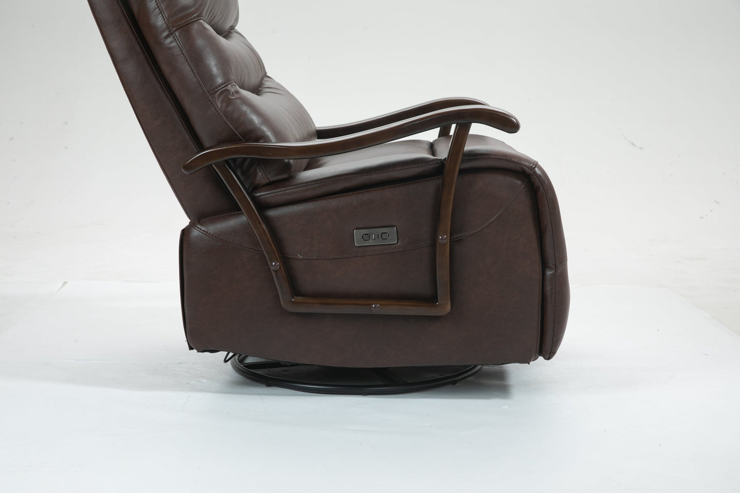 Priska PU Leather Power Rocker Recliner with Solid Wood Arms, Brown