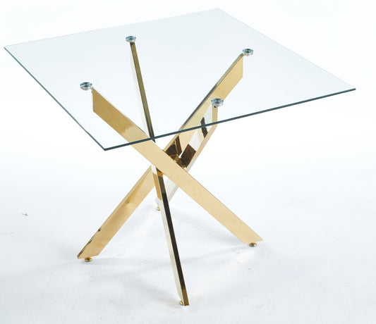 Iola Modern Square Glass Top Dining Table with Crossed Metal Legs