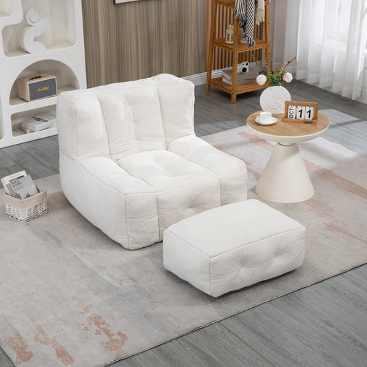 Halston 2-Piece Velvet Bean Bag Chair & Ottoman, White