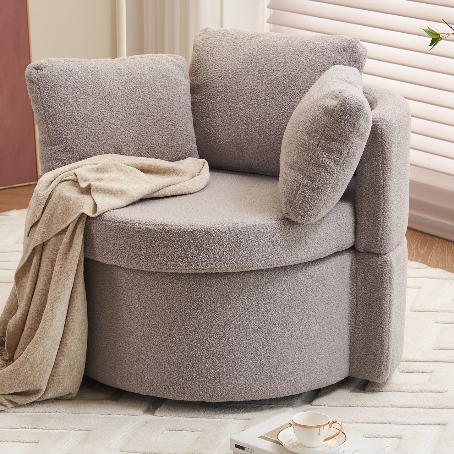 Tilly Teddy Fabric Akili Swivel Chair with Storage - Gray