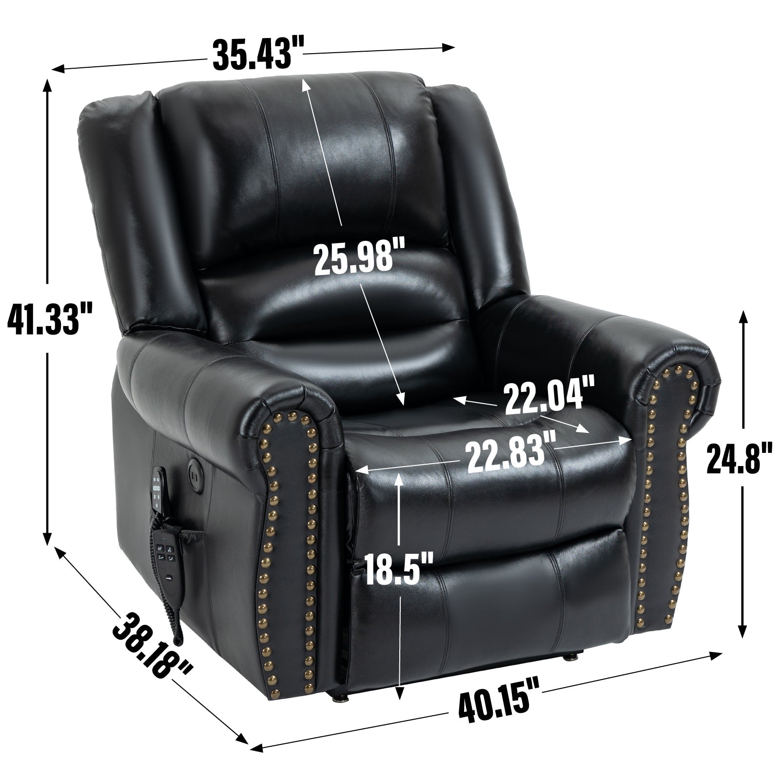 Indra Genuine Leather Power Lift Recliner with Head & Massage, Black