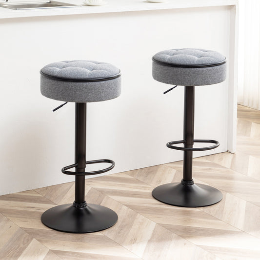 Nyxara Faux Leather 360°Counter Height Adjustable Swivel Bar Stool Set of 2 Gray