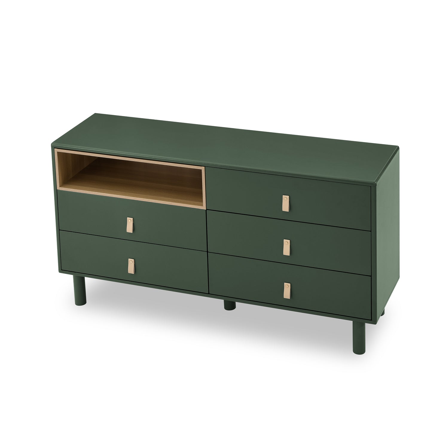 Lillian Modern 5-Drawer Accent Cabinet with Leather Handles, Green