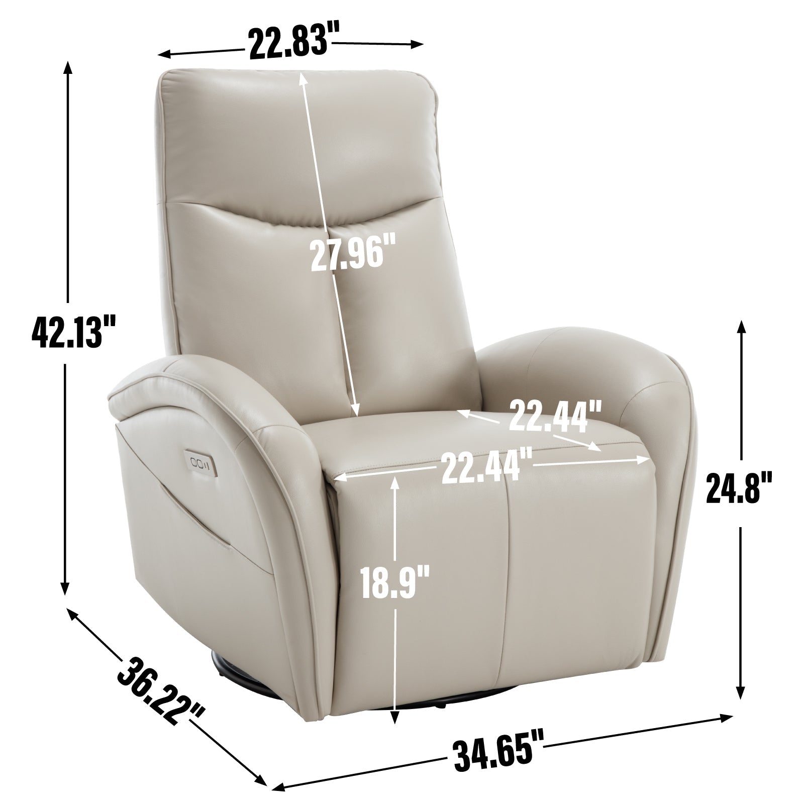 Stellen Faux Leather Power Recliner with Lumbar Support, Beige