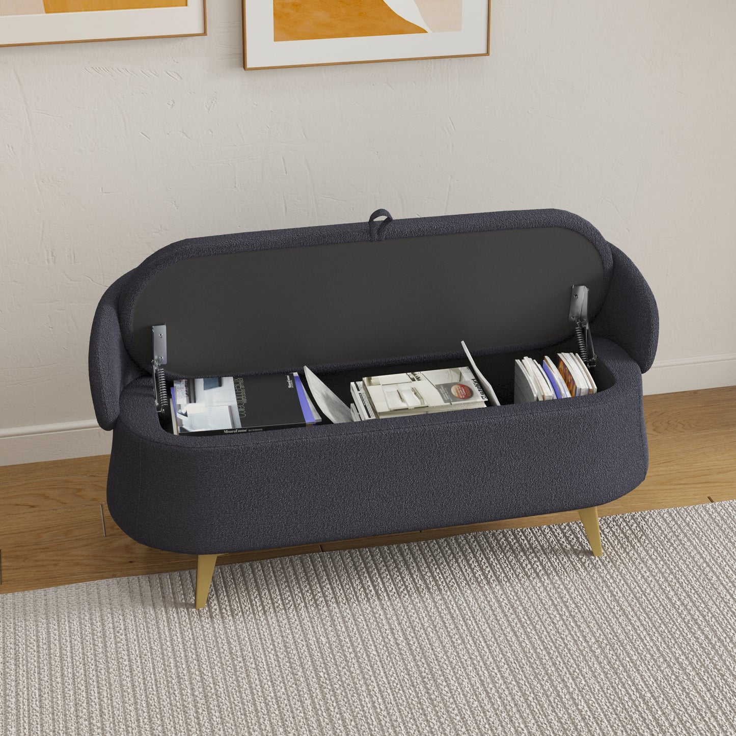 Isabella 50" Teddy Upholstered Storage Bench - Gray