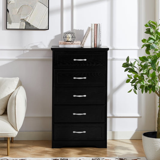 Carla Modern 5-Drawer Chest with Silver Handles, Black