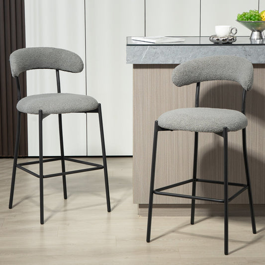 Modern Grey Teddy Fabric 26" Counter Height Bar Stool with Black Powder-Coated Base Set of 2 Grey