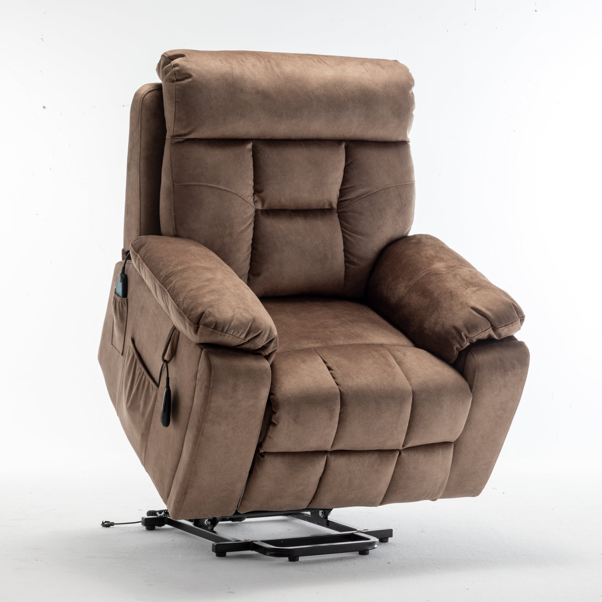 Ophira Velvet Power Lift Chair with Pocket, Antique Brown