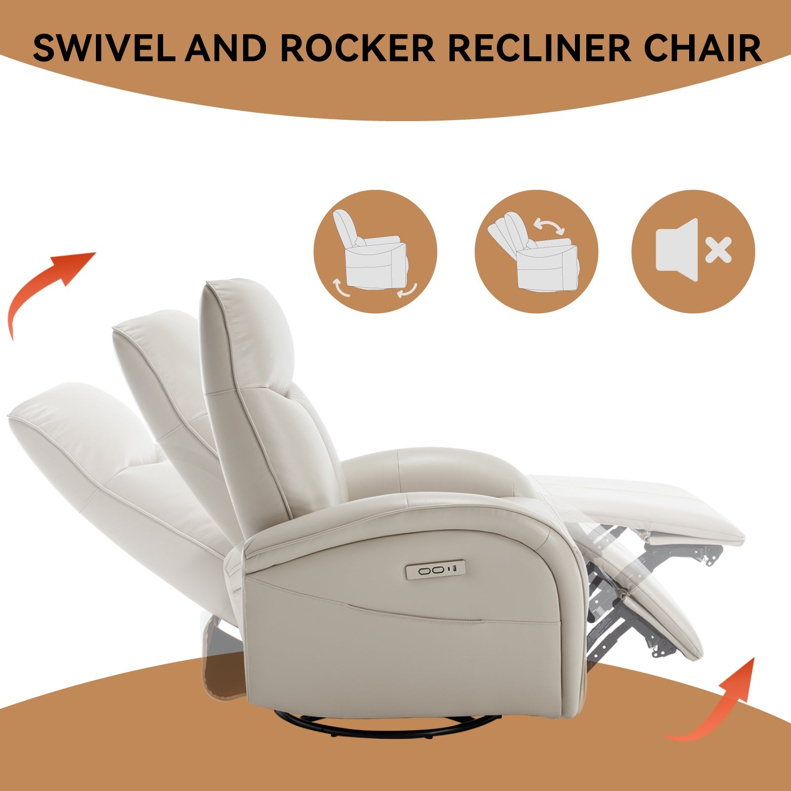 Stellen Faux Leather Power Recliner with Lumbar Support, Beige