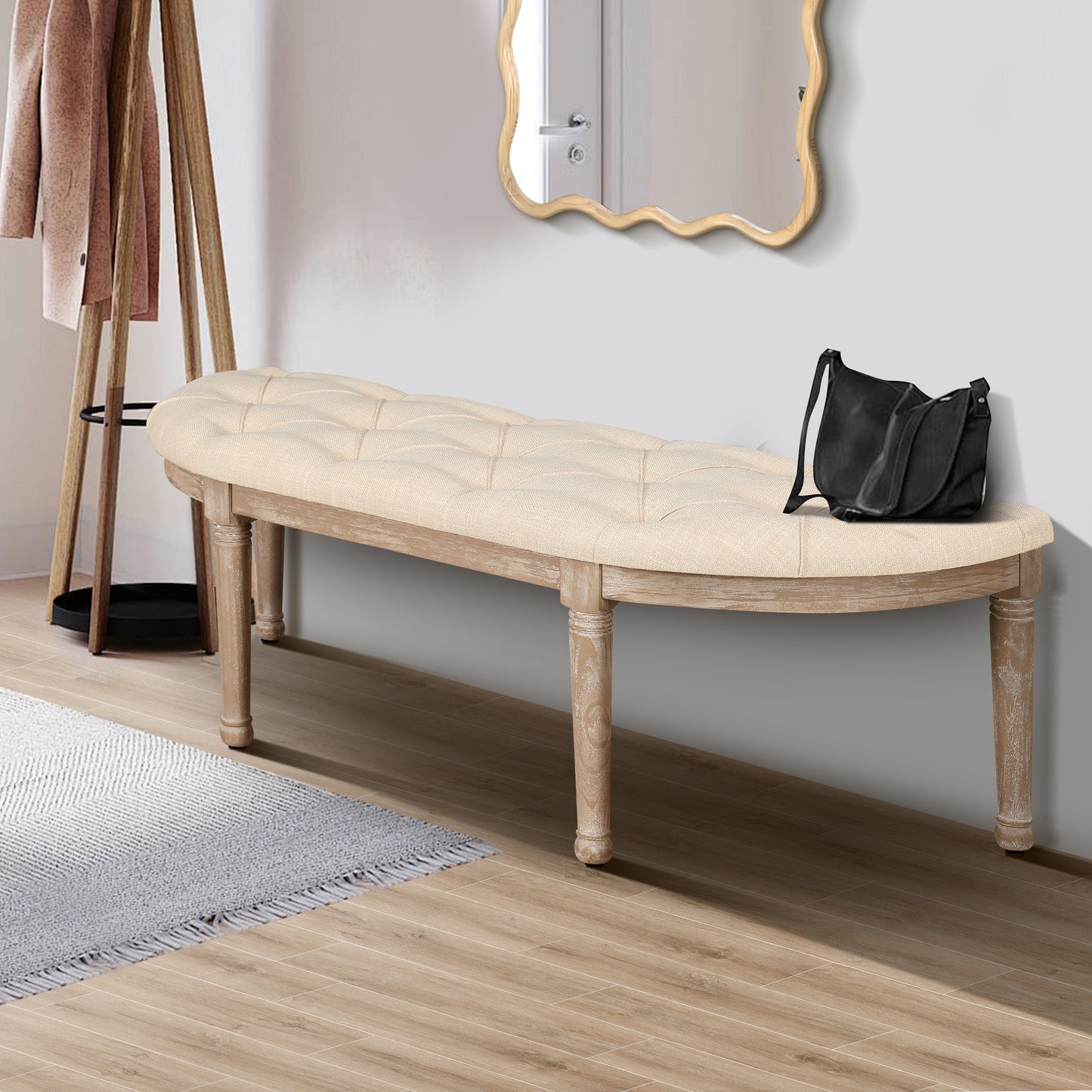 Merrick 48" Semi-Circle Entryway Bench in Beige & Natural