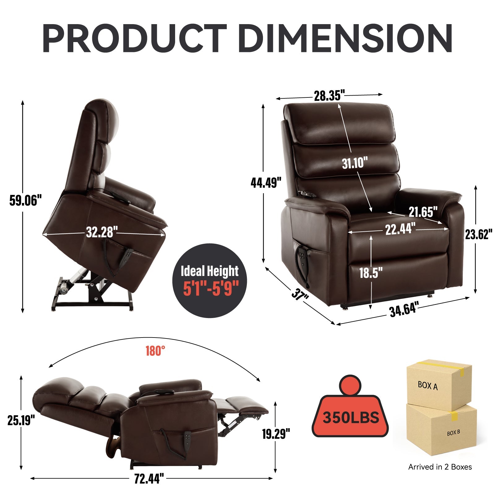 Maris Faux Leather Power Lift Recliner with Massage, Brown