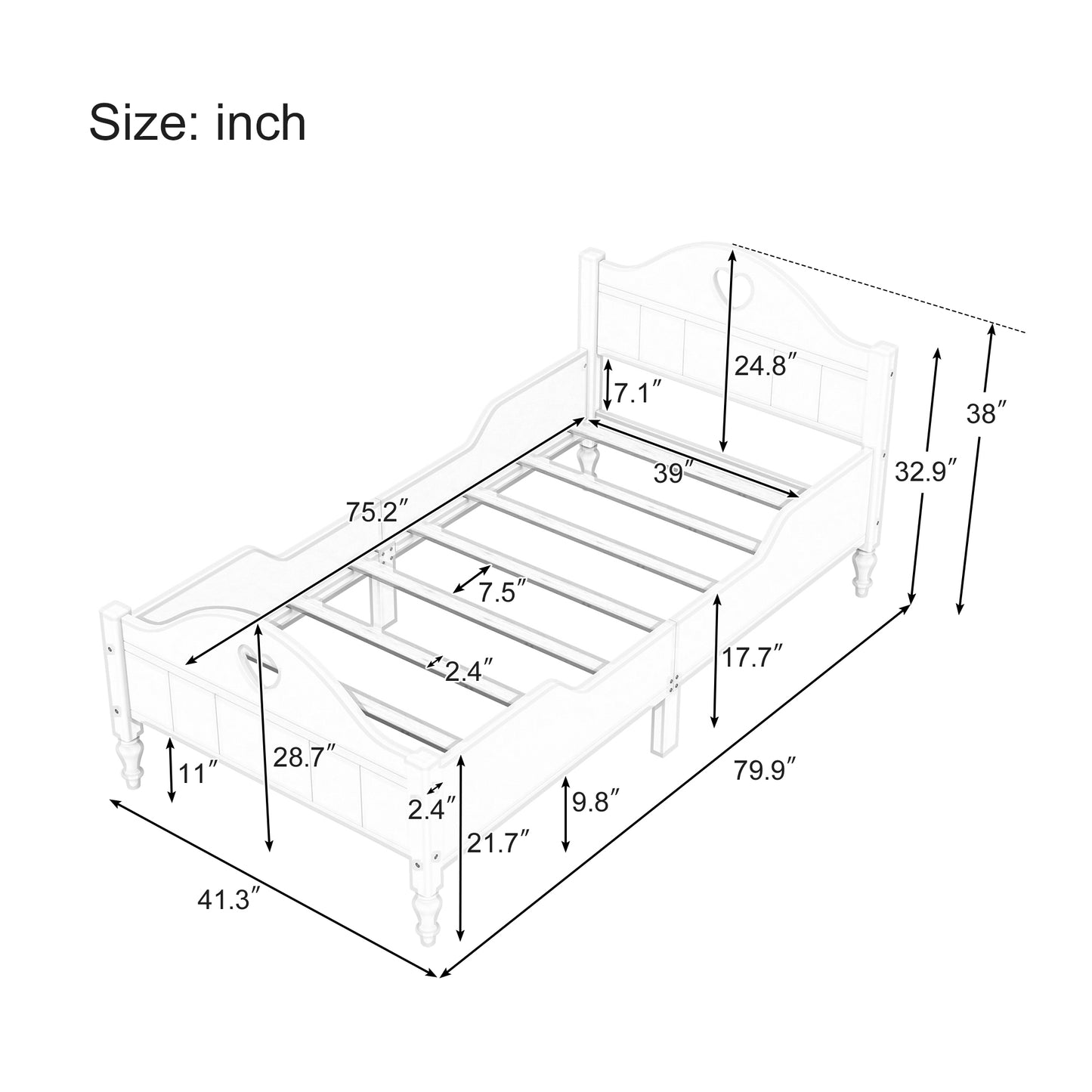 Macaron Twin Size Toddler Bed with Side Safety Rails - Light Pink