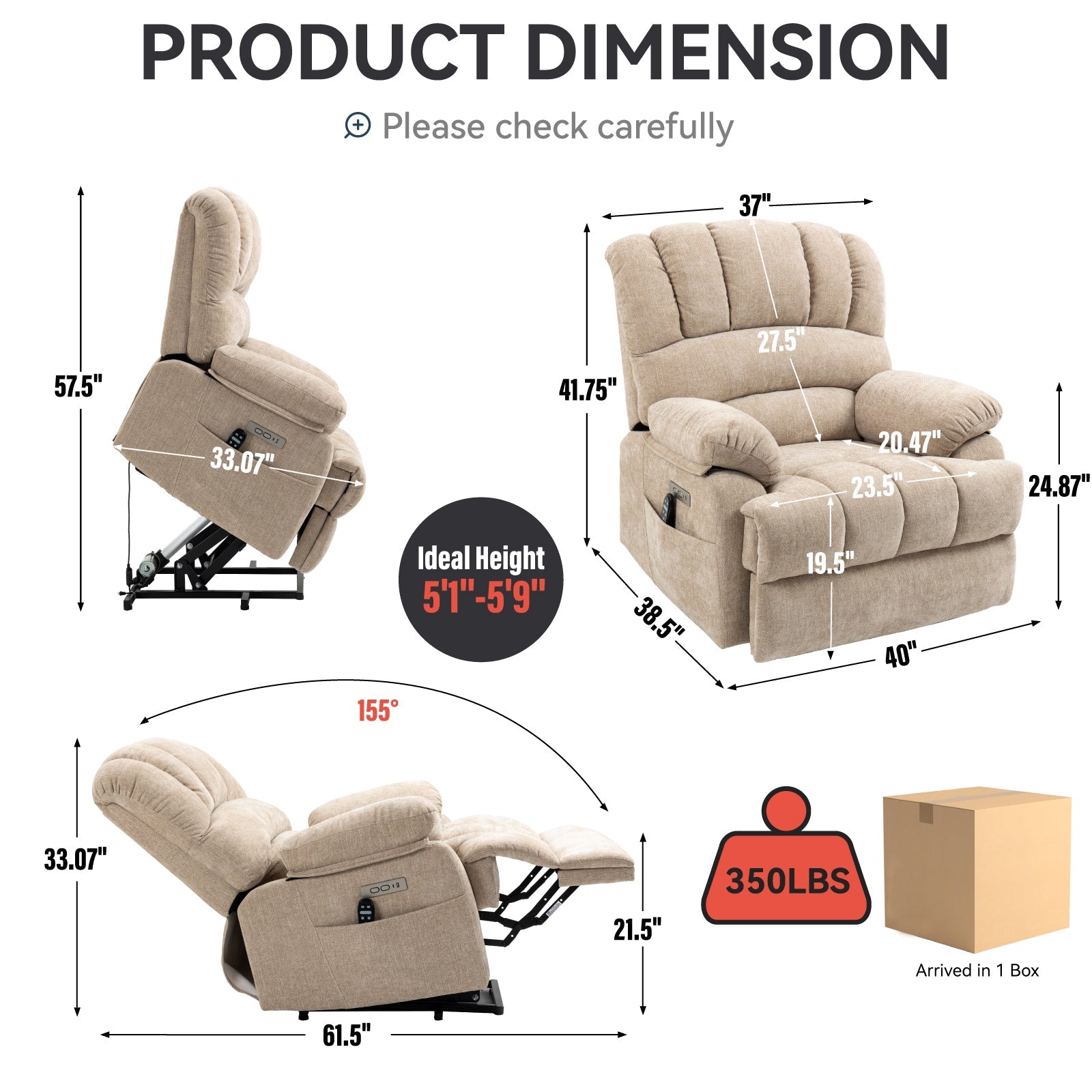 Maddison Beige Chenille Power Lift Recliner with Massage