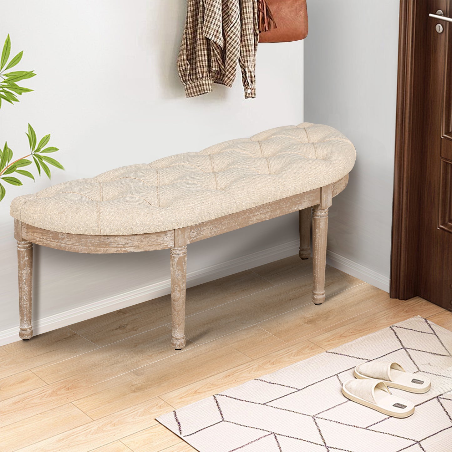 Merrick 48" Semi-Circle Entryway Bench in Beige & Natural