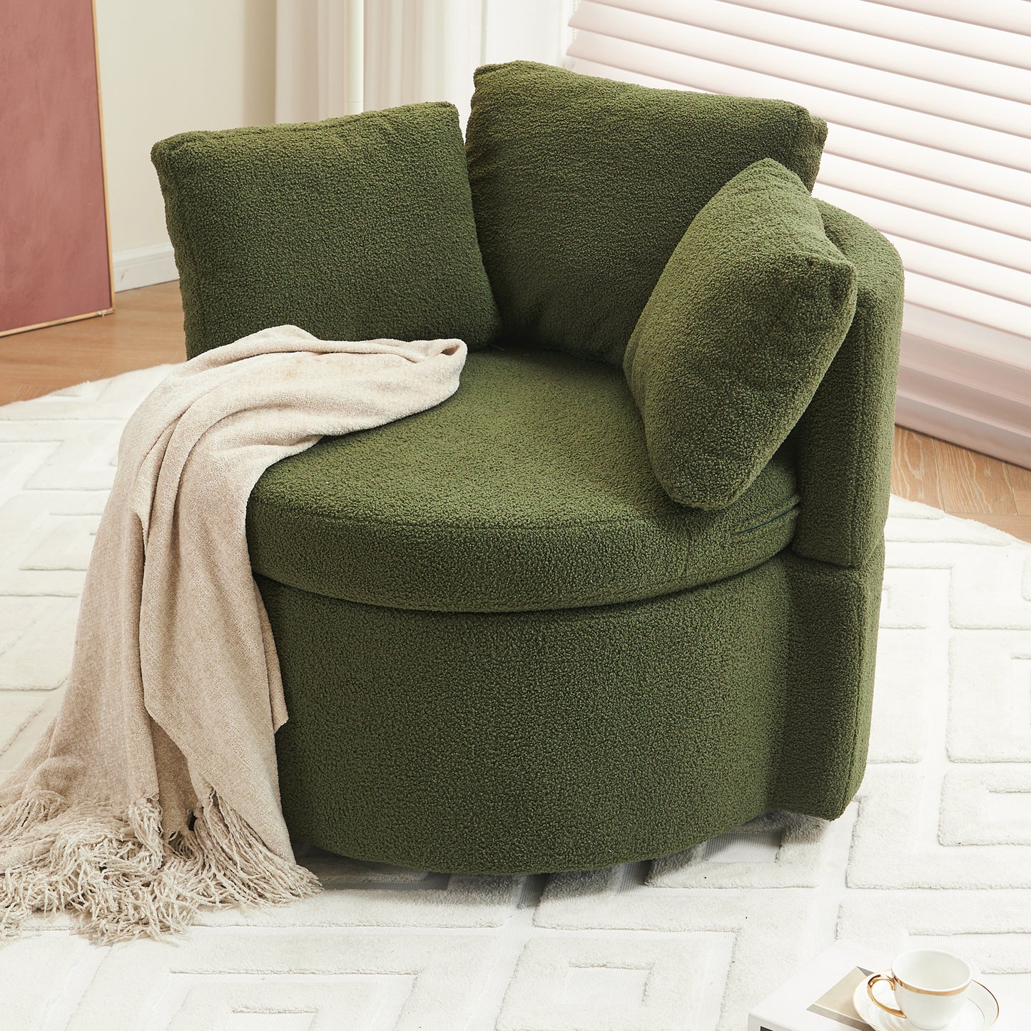 Tilly Teddy Fabric Akili Swivel Chair with Storage - Green