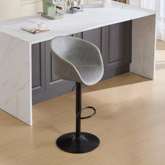 Minimalist Charm Gray Adjustable Swivel Bar Stools in Mid-Century Modern Faux Leather