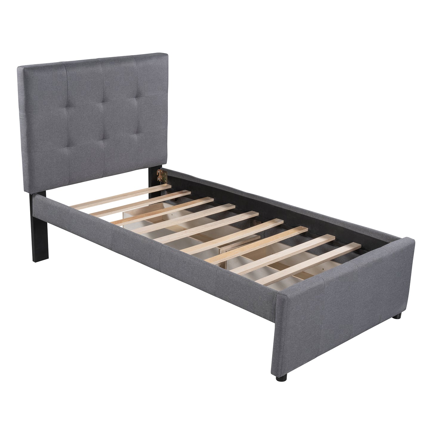 Linda Twin Platform Bed with 2 Storage Drawers - Gray