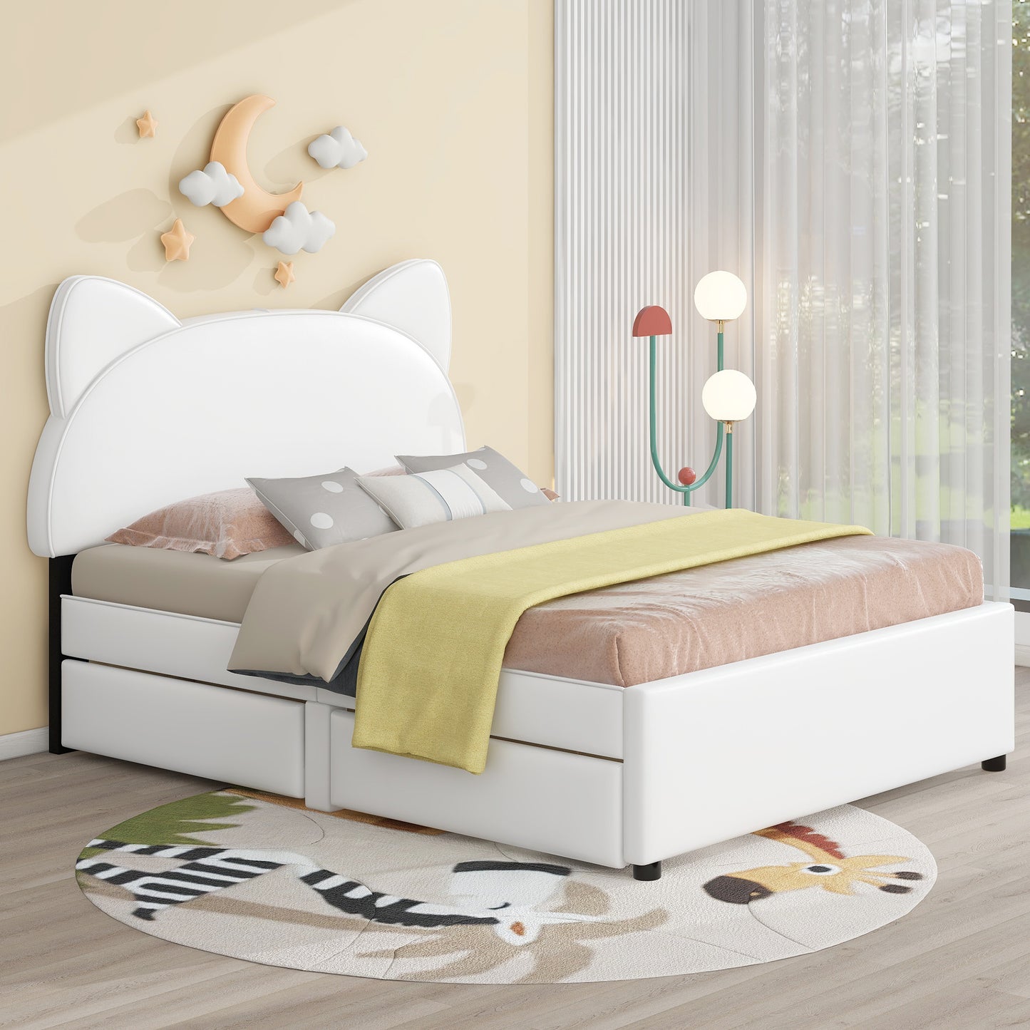 Brandy Full Size Platform Bed with Cartoon Ears - White