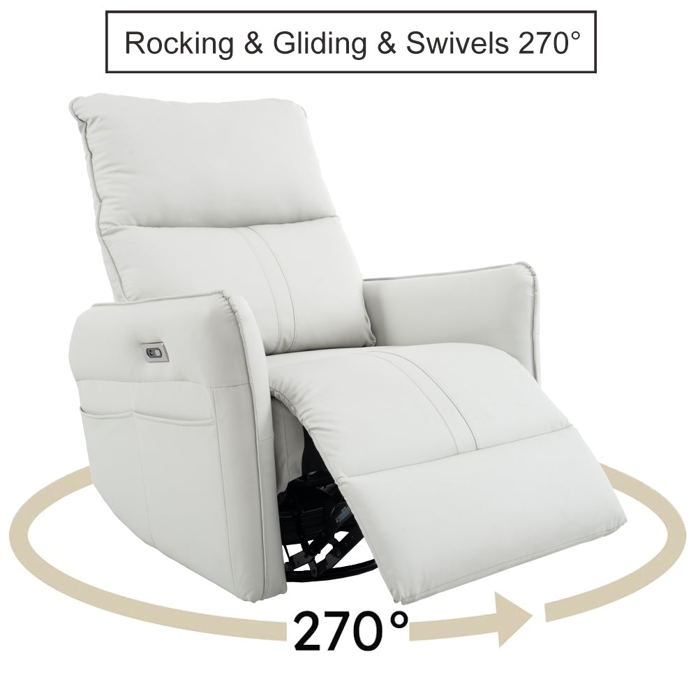 Garnet 270° PU Leather Power Swivel Rocker Recliner Chair, Gray