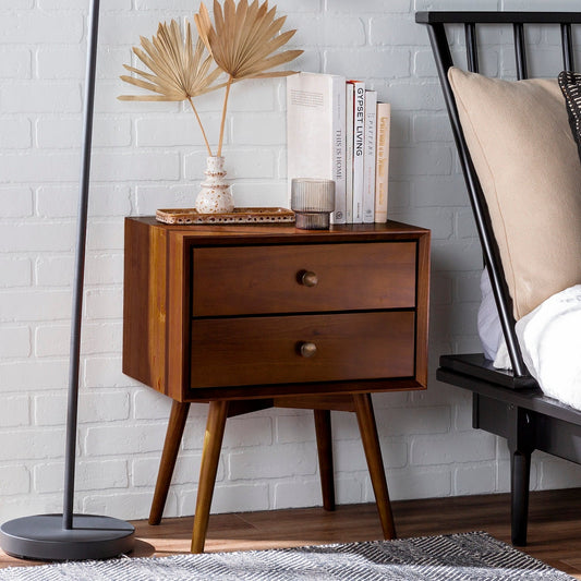 Zenova Mid-Century Modern 2-Drawer Nightstand - Walnut