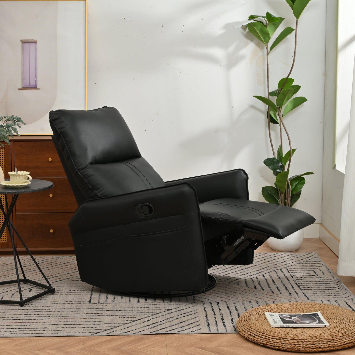 Jaxon PU Leather 360° Swivel Rocker Recliner, Black