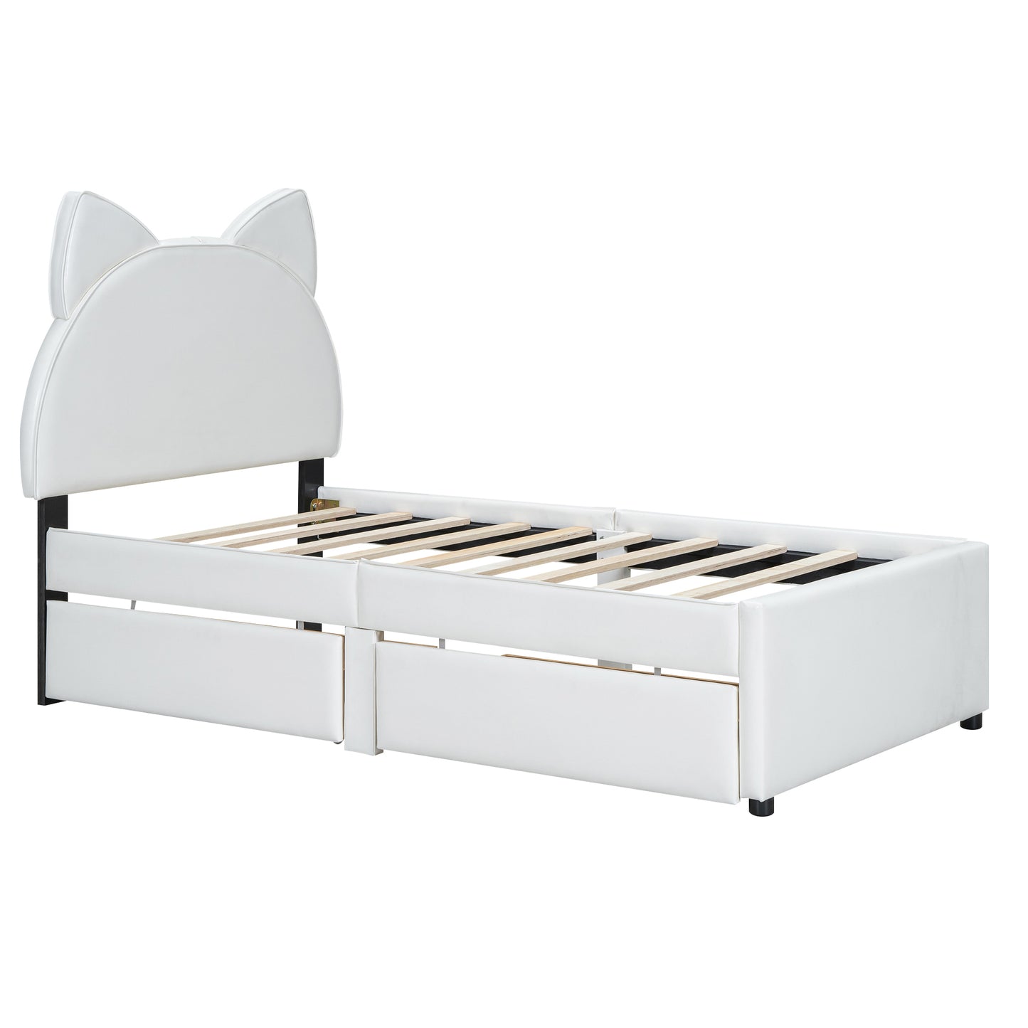 Brandy Full Size Platform Bed with Cartoon Ears - White