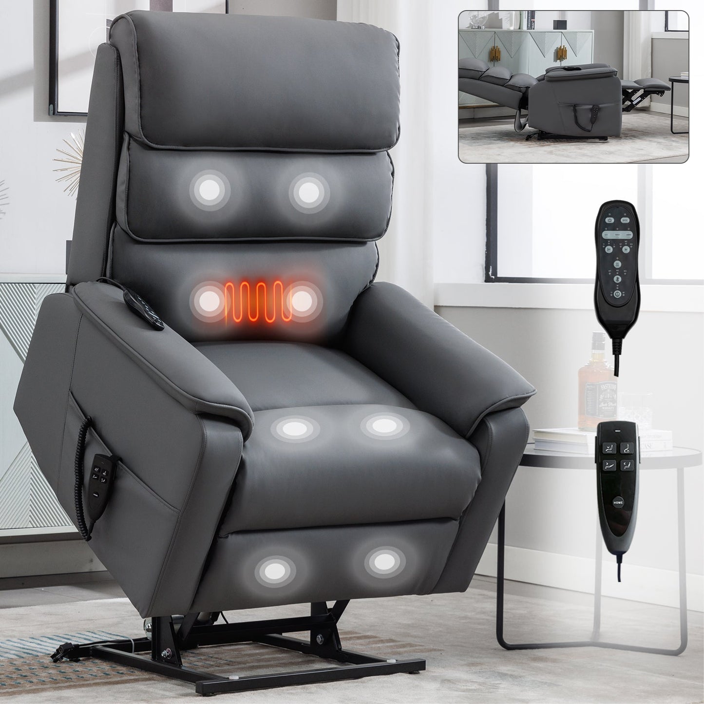 Verity Cat-proof Leather Power Lift Recliner, Gray