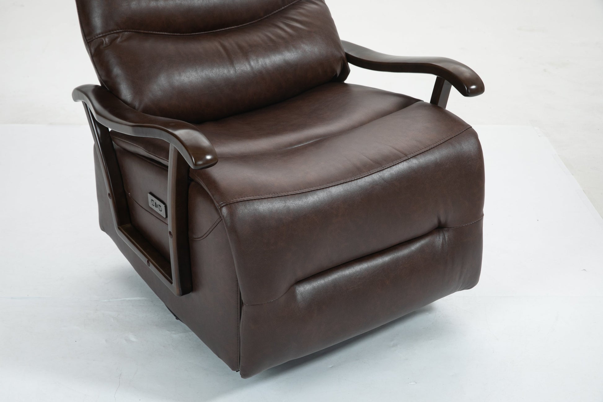 Priska PU Leather Power Rocker Recliner with Solid Wood Arms, Brown