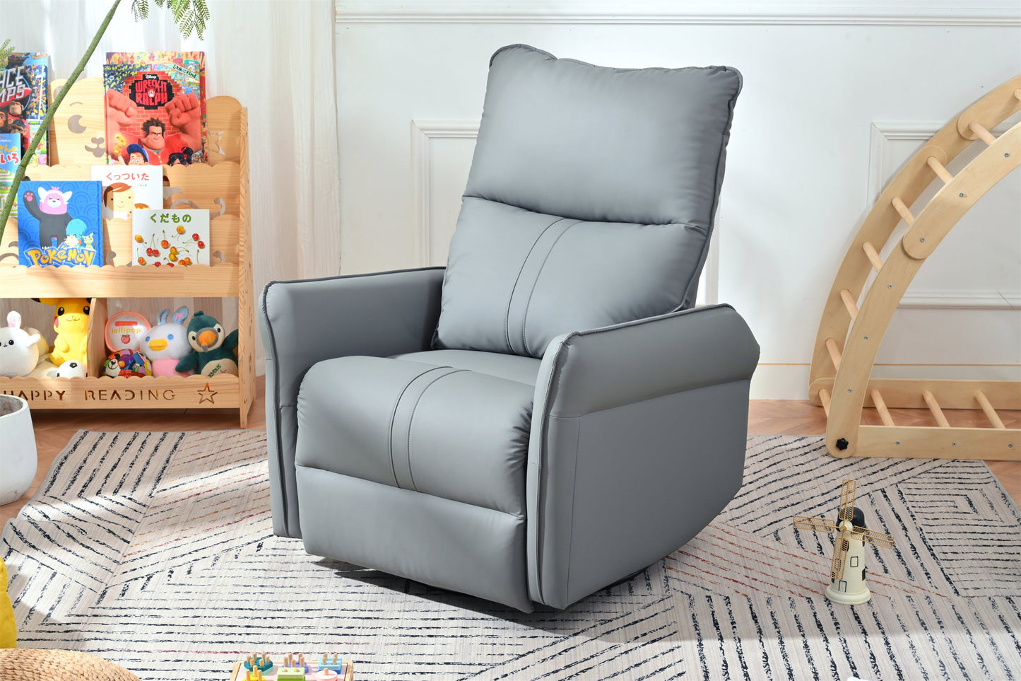 Garnet 360 ° PU Leather Swivel Rocking Glider Recliner, Gray