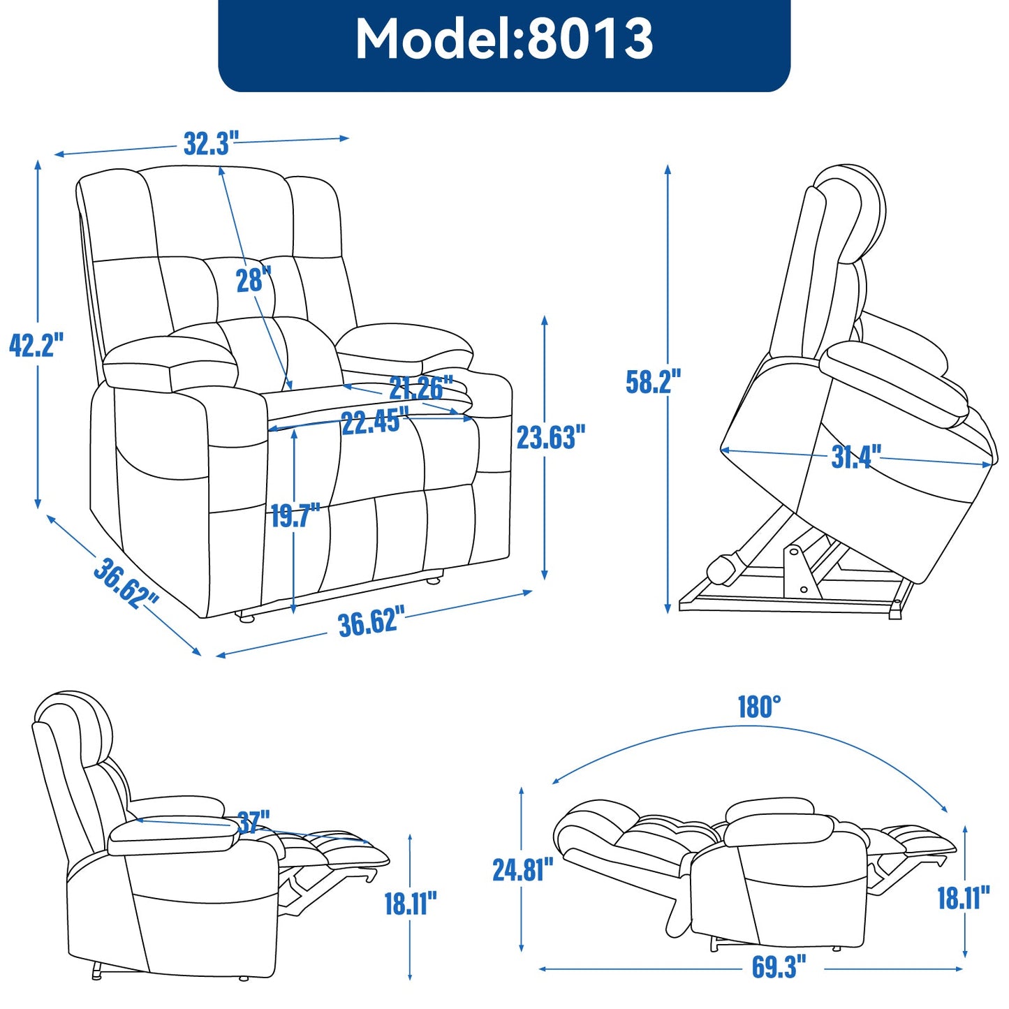 Skyler Chenille Power Lift Recliner with Massage, Brown