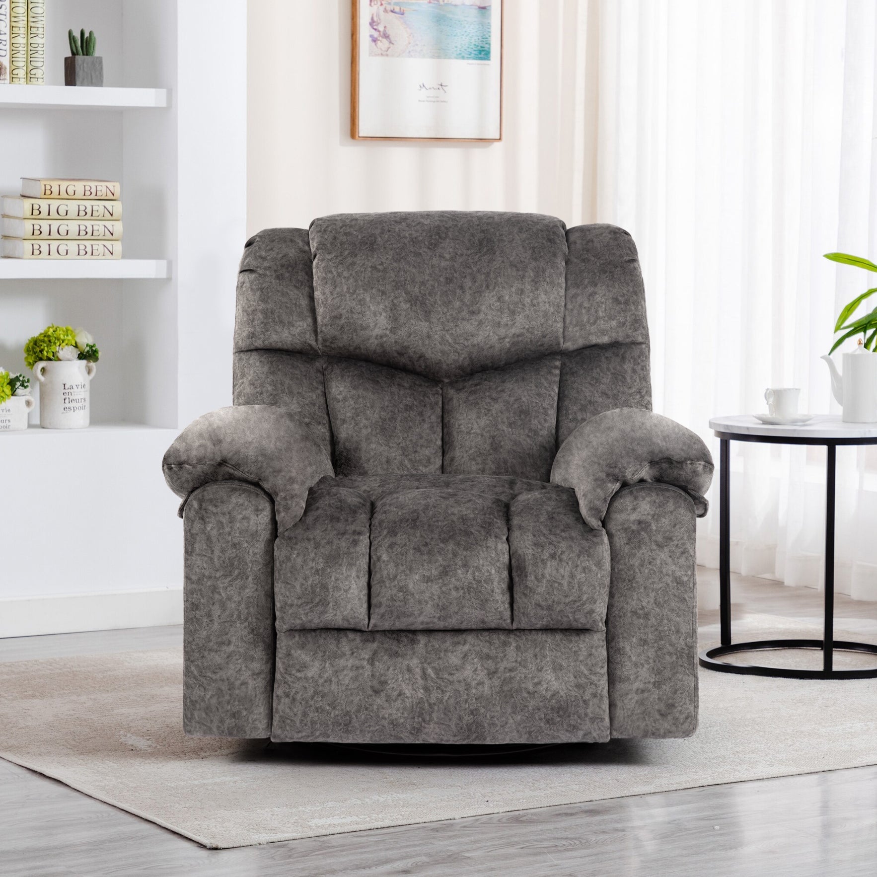 Brant Manual Velvet Rocker Recliner with Massage, Gray