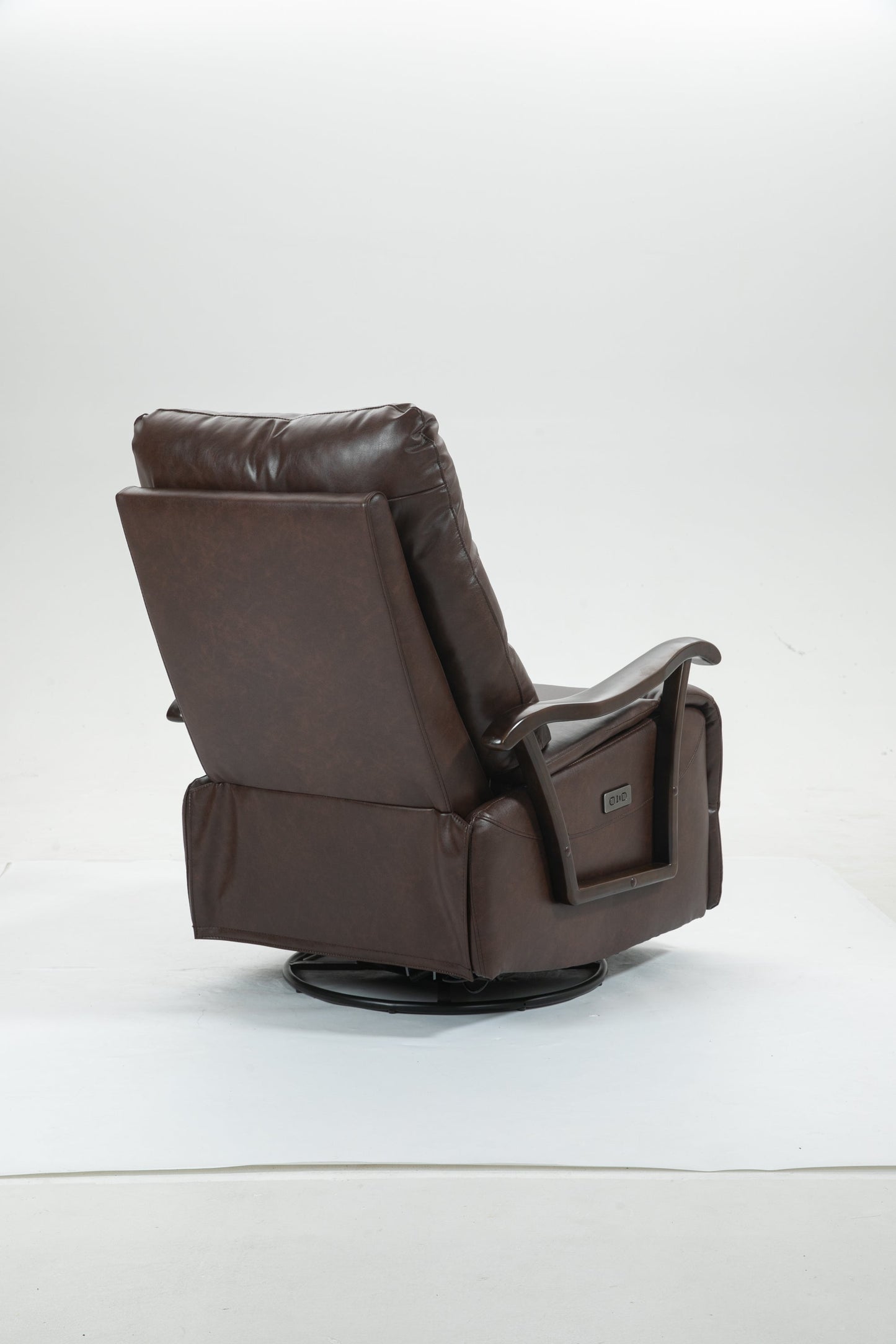 Priska PU Leather Power Rocker Recliner with Solid Wood Arms, Brown