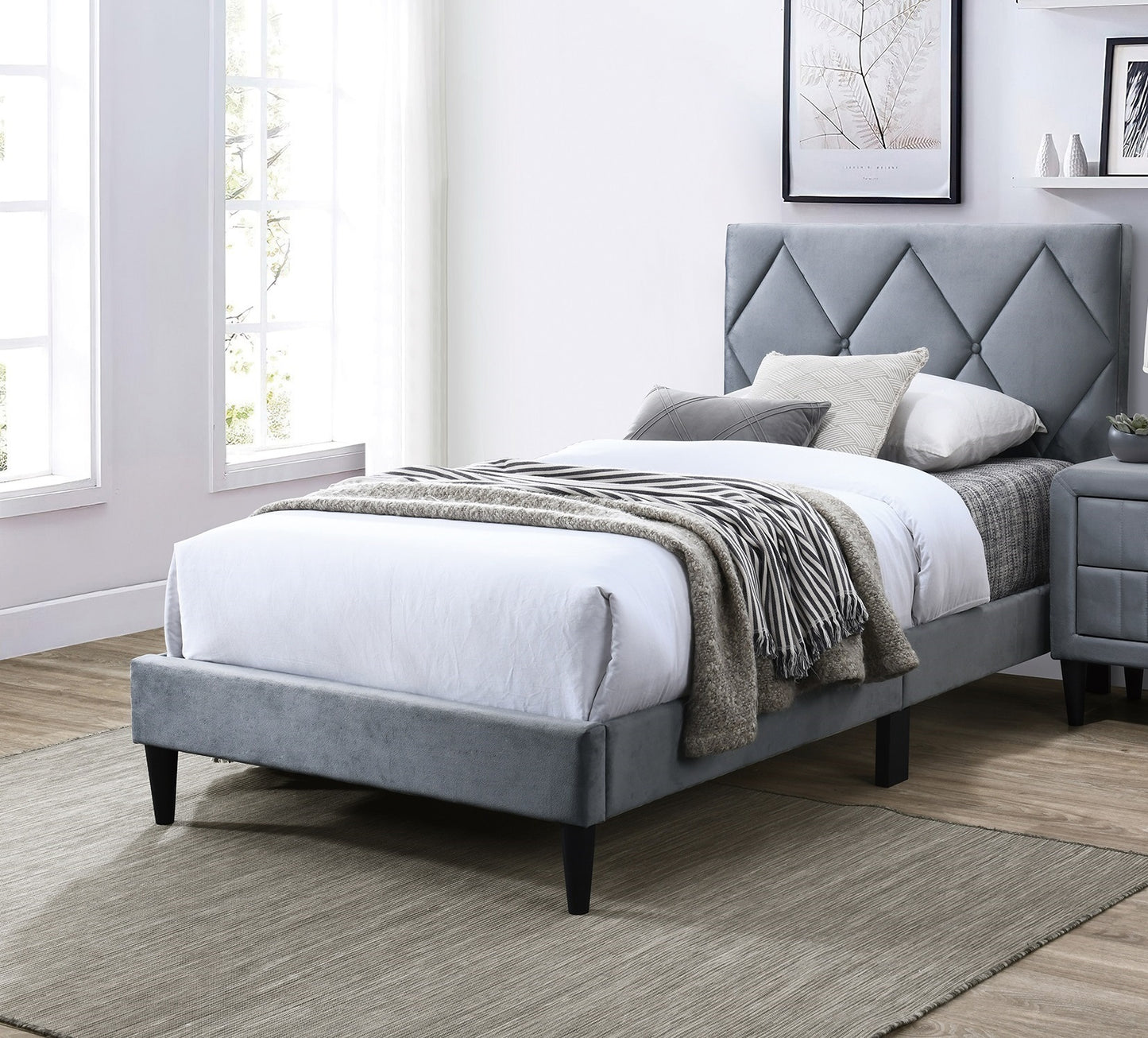 Olivia Full Platform Bed w Adjustable Headboard, Gray