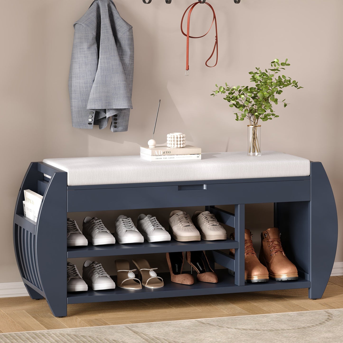 Keziah Retro Multifunctional Storage Bench, Blue