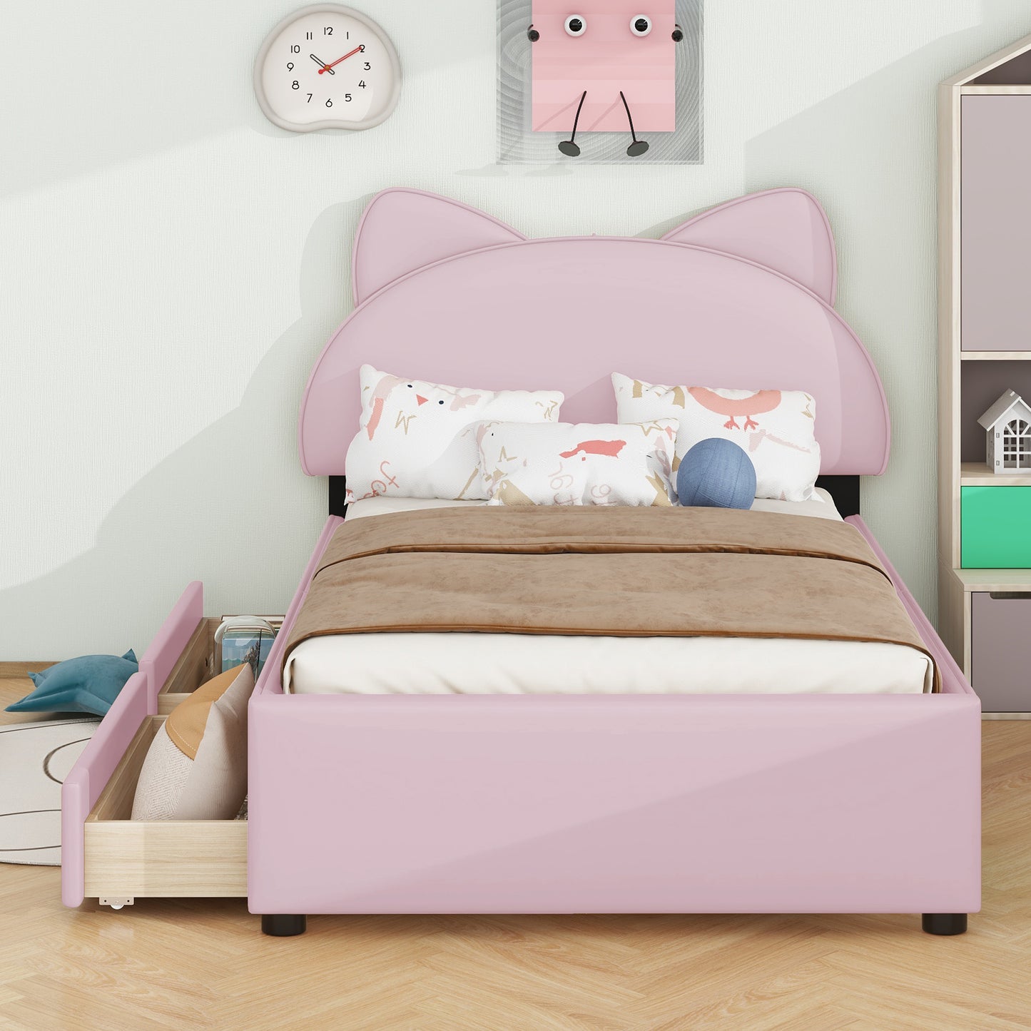 Brandy Twin Size Platform Bed with Cartoon Ears - Pink