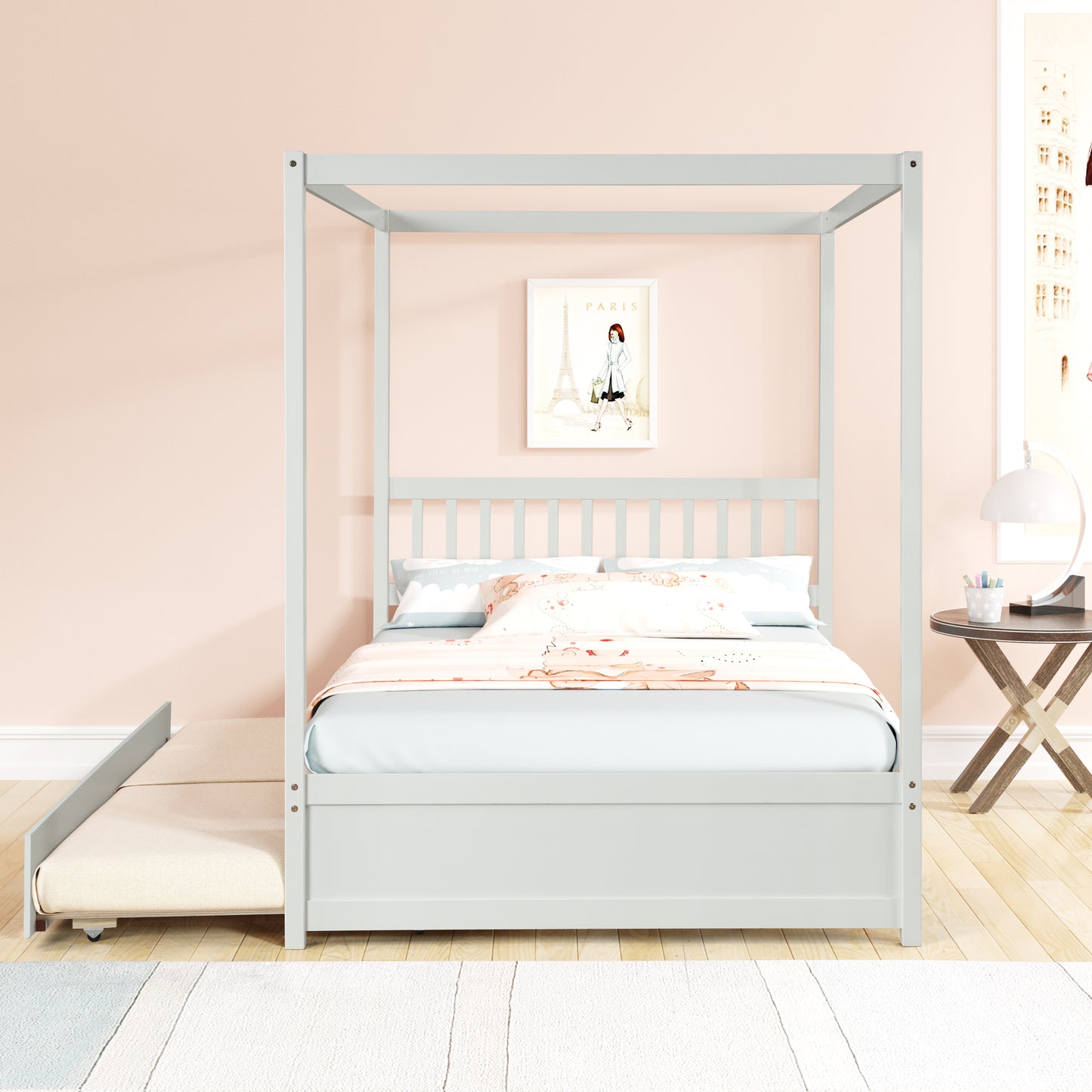 Hartley Full Size Canopy Bed with Twin Trundle